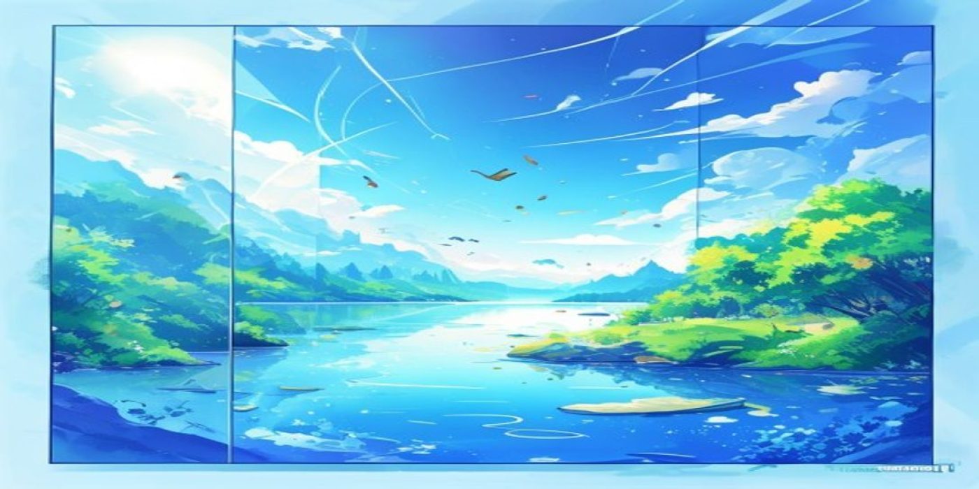 禁漫天堂平台宽幅封面图，湖蓝渐变背景下漫画书页飞扬，充满阅读想象力与奇幻氛围